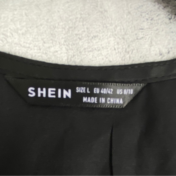 Shein Satin Top Sz Large Deep V-neck Long Sleeve Lace Trim Black - Picture 7 of 11